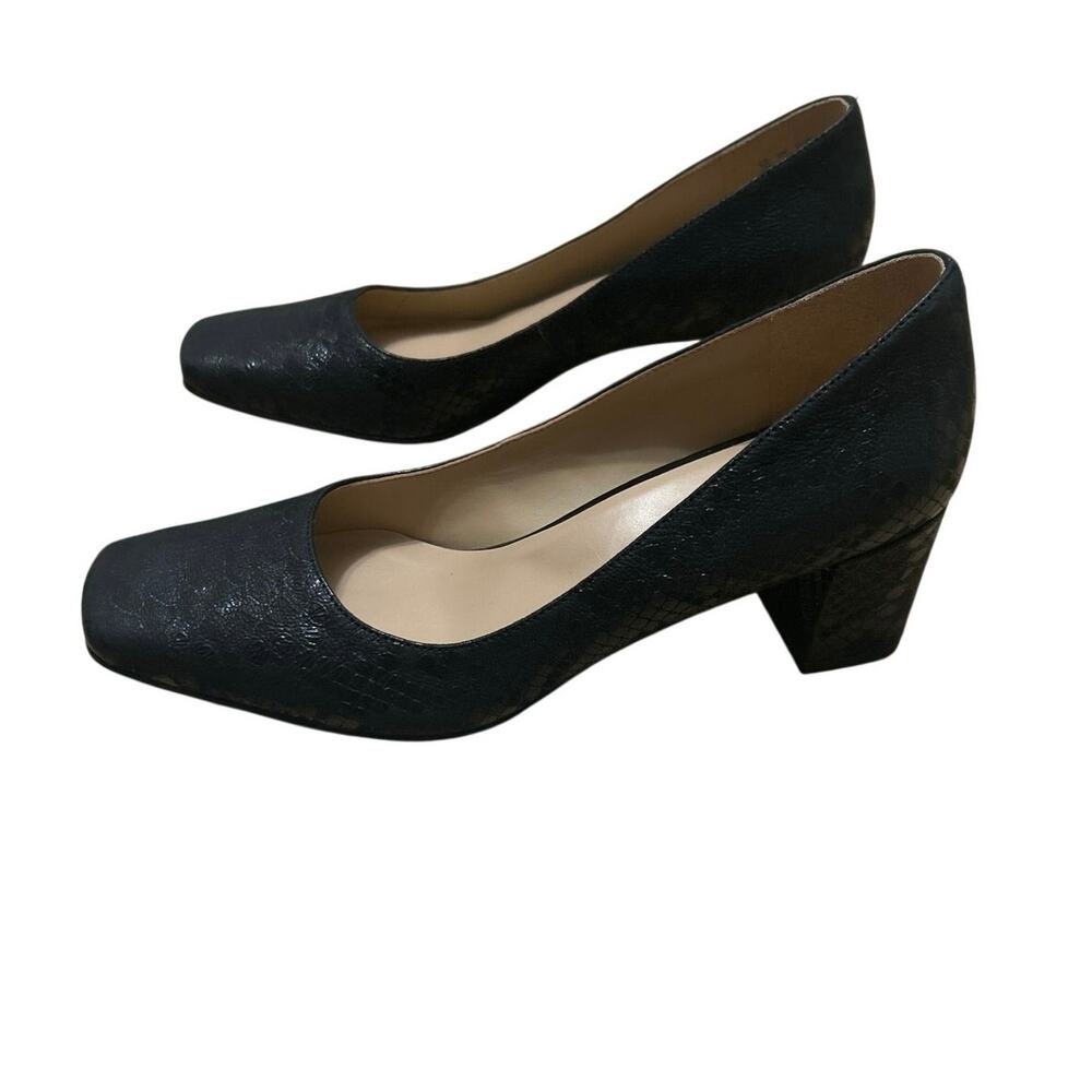 Naturalizer Karina Black Leather Embossed Block Heel Pumps Size 7 Comfort Work